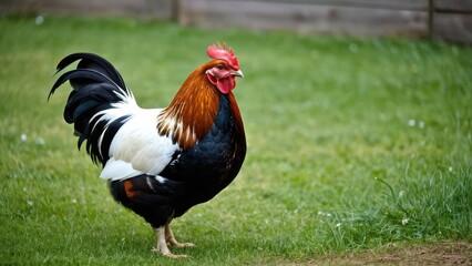 Fototapeta premium Beautiful Swedish Flower Hen with a unique pattern of colorful feathers, adding an eye-catching element to any flock. Known for its hardiness and friendly nature.