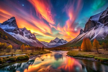 sunset over the lake, generative ai, ai generated, ai