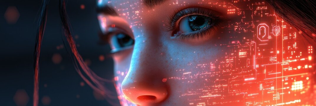 Artificial intelligence images, Futuristic android digital robot woman, technology background