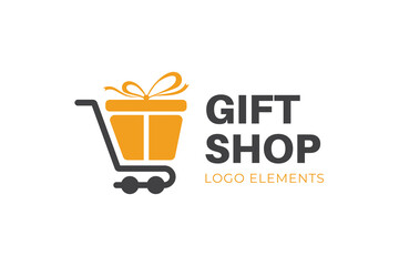 gift shop logo icon design with shopping cart graphic concept for shopping gift vector logo template
