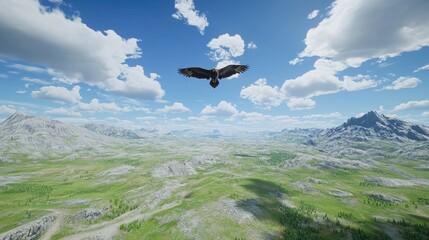 Majestic Eagle Flying Over Serene Landscape