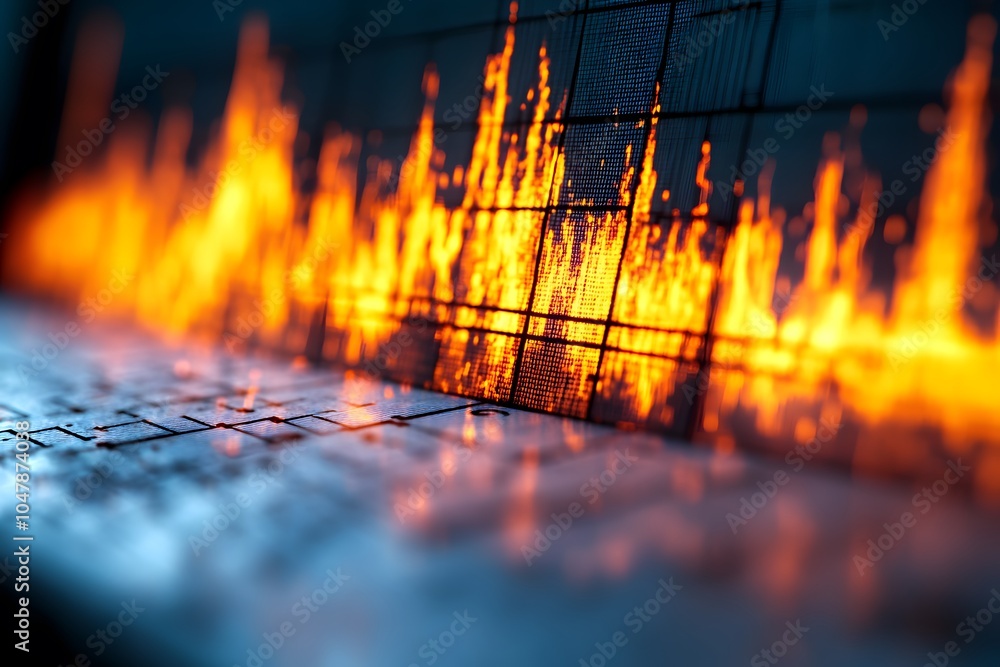 Poster a close-up of a keyboard with a vibrant sound wave visualization overlay.