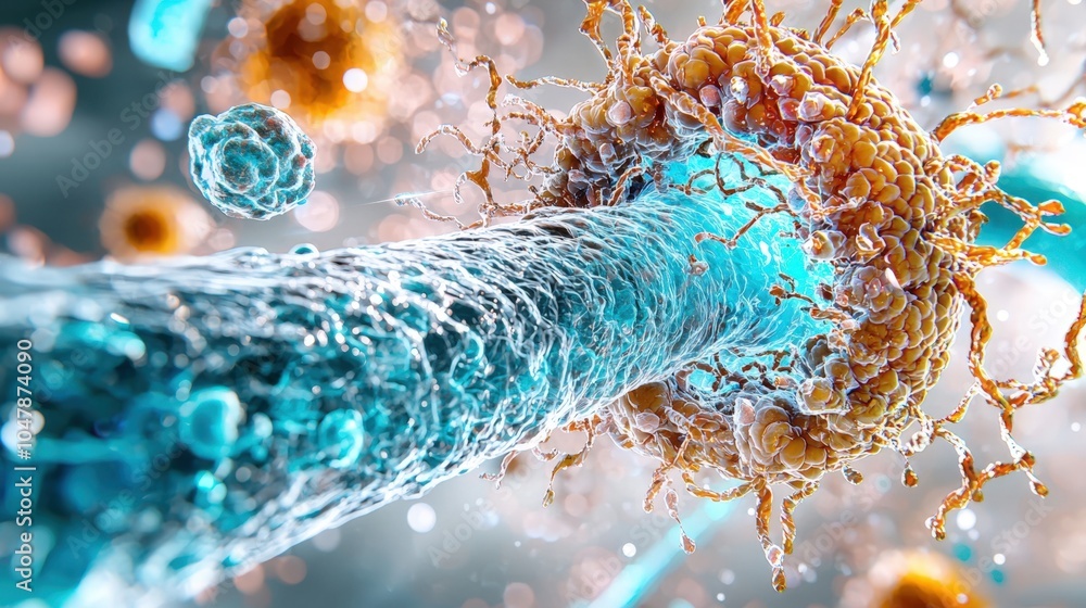 Poster intricate neural network with synaptic connections in a futuristic artistic style