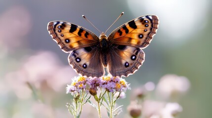 Obraz premium Vibrant butterfly resting on wildflowers in sunlight
