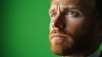 Closeup of a thoughtful expression on one negotiators face against the green.