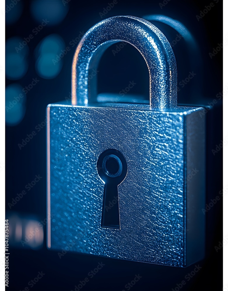 Poster a close-up of a metallic padlock with a keyhole, symbolizing security and protection.
