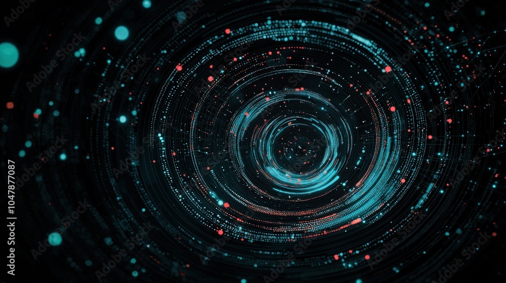 Poster futuristic digital circle with neon dots: technology and data visualization concept