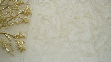 wall gold Volumetric concrete branch stucco video footage molding white trees background design tree shadow sunlight nature modern interior light leaf blank three-dimensional plant foliage abstract m - Powered by Adobe