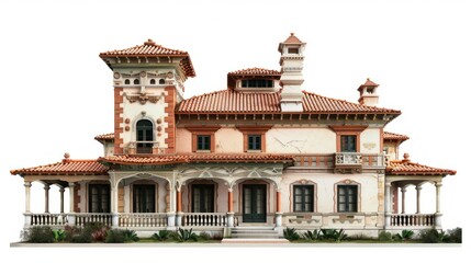 Obraz premium Ornate Mediterranean Style Villa with Red Tile Roof and Stone Columns