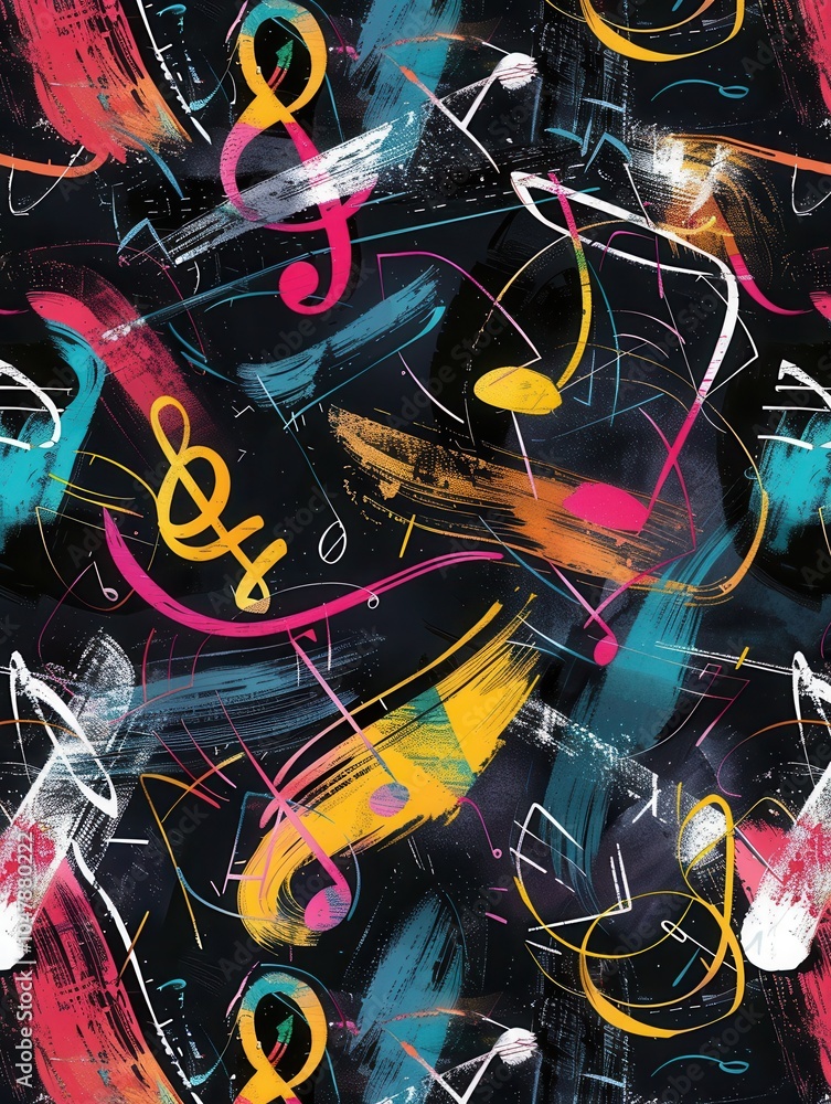 Poster a vibrant chalkboard displays intertwined brushstrokes and musical notes, creating an eye-catching a