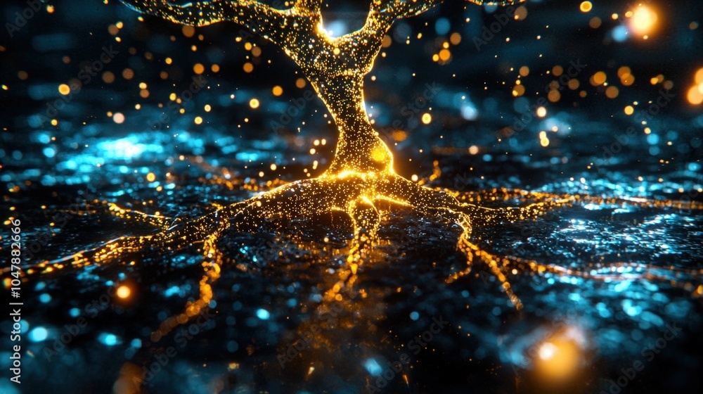 Aufkleber glowing neural network: futuristic visualization of an abstract digital brain