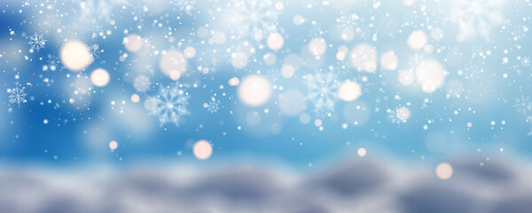 Fototapeta premium Snowflakes On Snow With Bokeh Of Christmas Lights