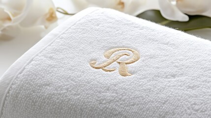 Elegant white towel with embroidered monogram and delicate flower accents