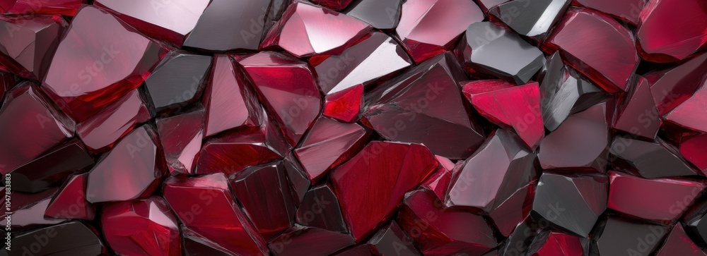 Poster shiny red and black gemstone fragments creating abstract pattern