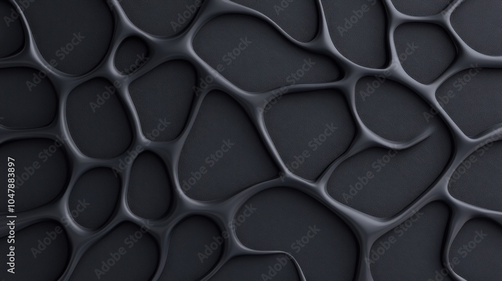Poster black organic pattern with abstract fluid forms on textured background