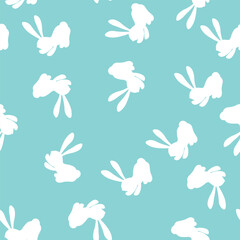 Seamless pattern with white silhouette Easter rabbits on color background. Design for card, postcard, wallpaper, fabric, textile. Vector stock illustration. Cartoon style