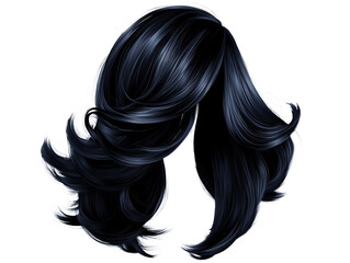 Glossy, black, wavy hair design on a transparent background.