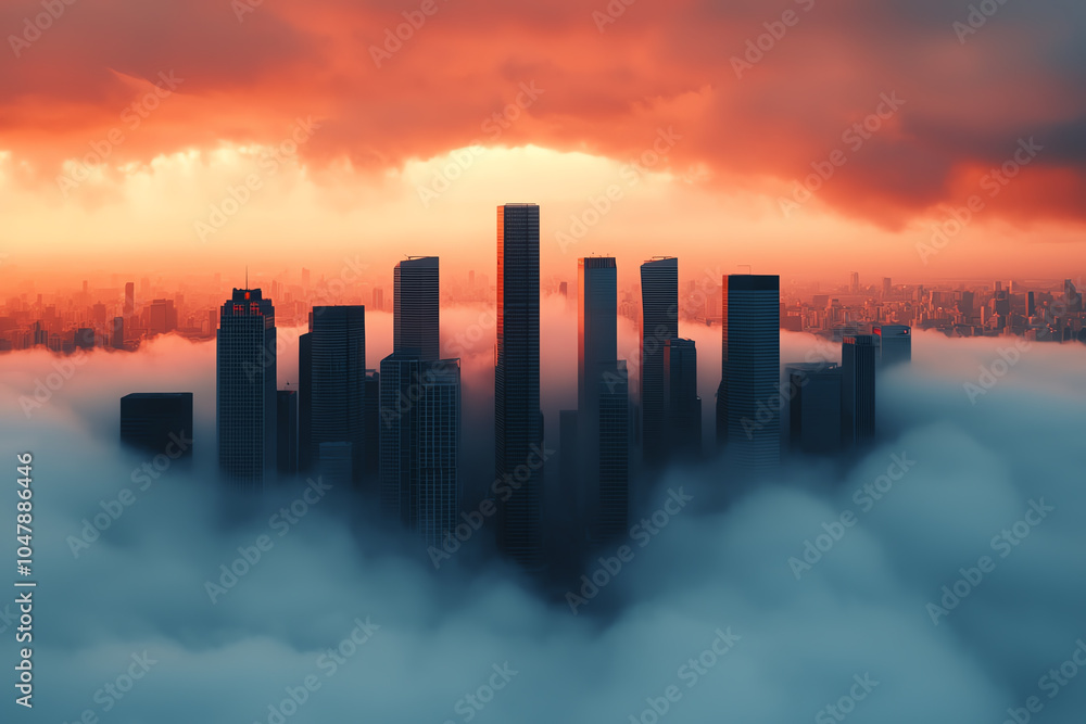 Poster cloud computing, serverless data flow, ultramodern city view