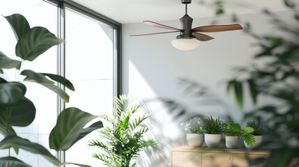 Ceiling Fan in a Modern Living Room with Plants
