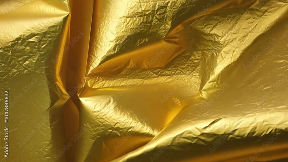 Poster A luxurious golden fabric is artfully draped, reflecting light and showcasing its rich texture and depth. The folds create an alluring visual display, inviting closer inspection.