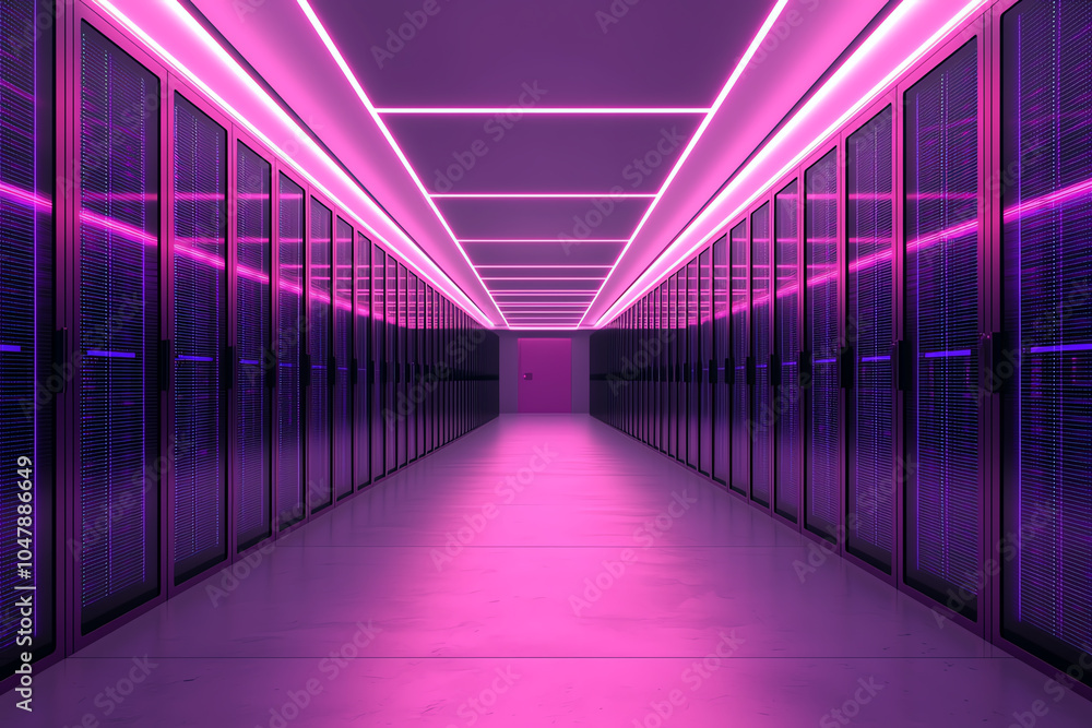 Poster advanced serverless clouds, neonlit data hubs, futuristic digital grid