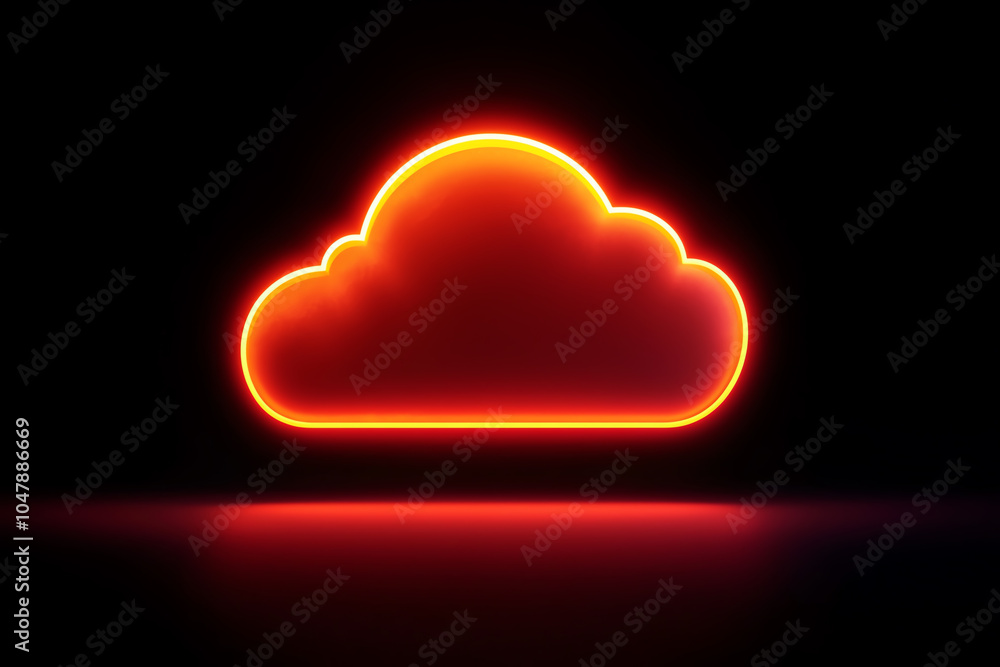 Poster neonlit serverless cloud systems, digital data hubs, futuristic abstract tech