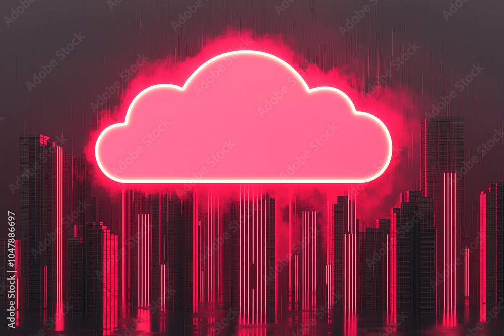 Poster futuristic cloud platforms, serverless data processing, neonlit tech grid