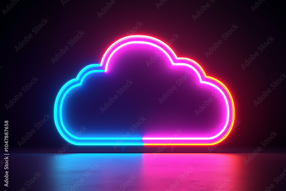 Poster advanced serverless clouds, neonlit data hubs, futuristic digital grid