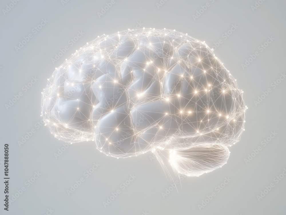 Wall mural a 3d rendering of a human brain with glowing white lines connecting the different parts.