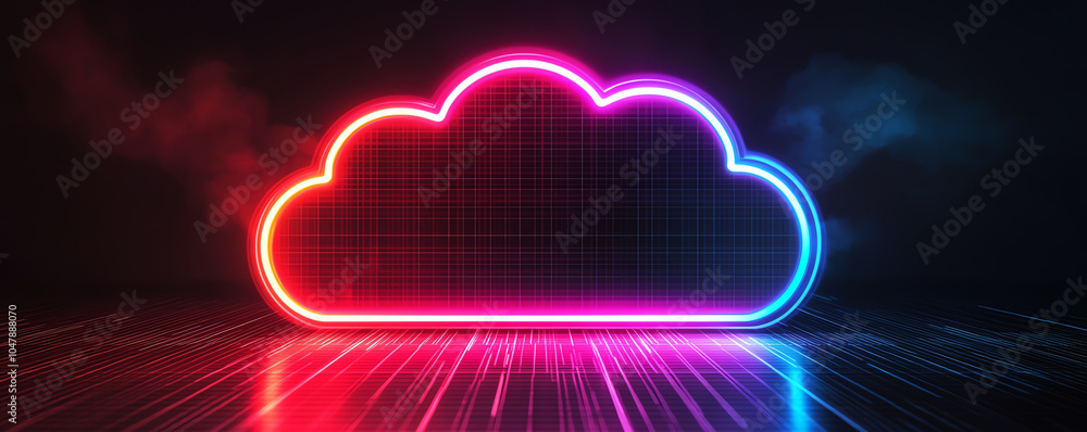 Poster serverless cloud technology, abstract neon data grids, futuristic environment