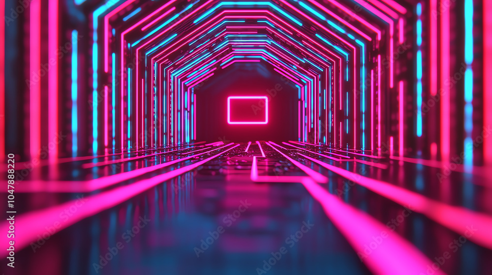 Poster abstract cloud computing, neonlit serverless connections, digital environment