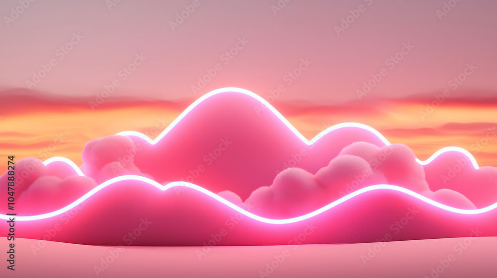 Poster serverless computing clouds, abstract neon data, futuristic landscape