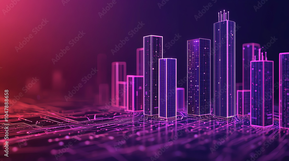 Poster floating serverless nodes, neonlit data hubs, futuristic urban backdrop