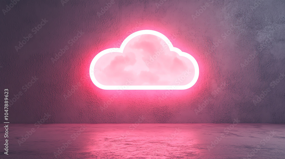 Poster advanced serverless cloud infrastructure, multicloud data links, neon skyline
