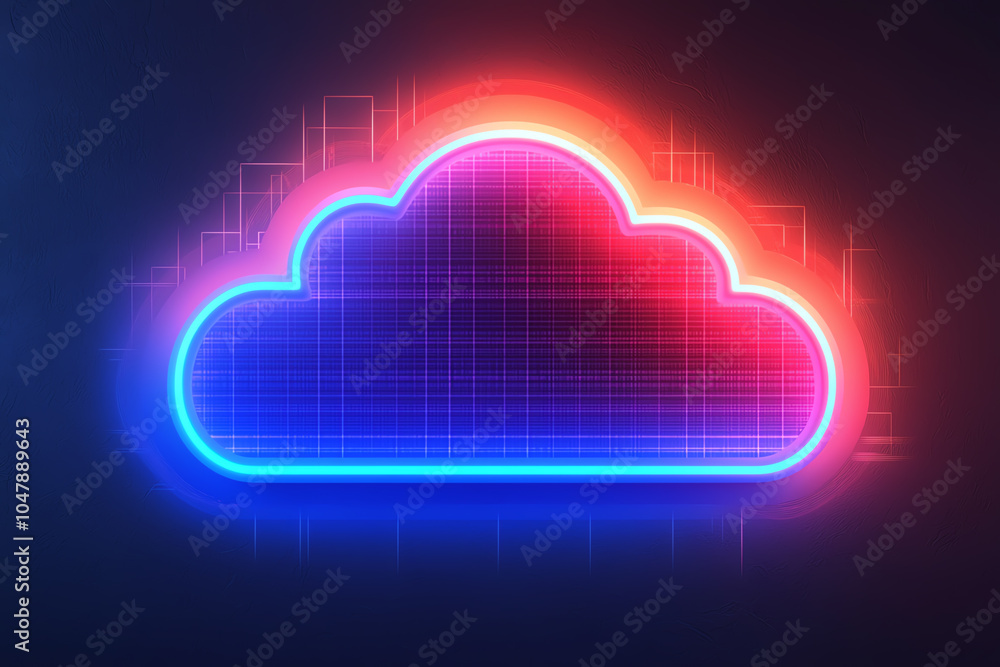 Aufkleber neonlit serverless cloud systems, digital data hubs, futuristic abstract tech