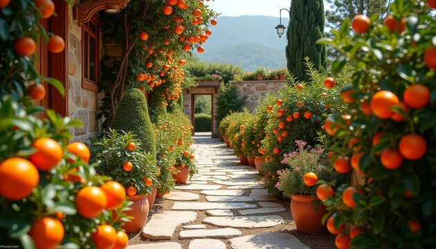  Vibrant citrus garden inviting pathway to serenity