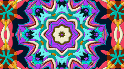 Abstract colorful psychedelic mandala kaleidoscope background pattern for a summer music festival
