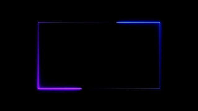 Neon Rectangle Border .Blue and pink neon rectangle frame. Black background 4k animation	