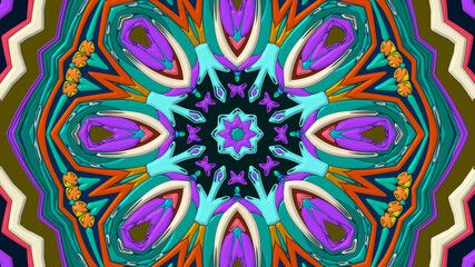 Abstract colorful psychedelic mandala kaleidoscope background pattern for a summer music festival

