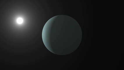 	
Planet Uranus with alpha channel overlay view from outer space 3d render. Planet Neptune orbiting, looped, solar system,	