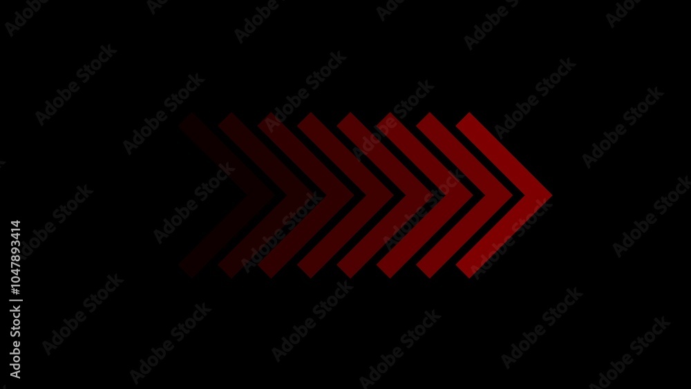 Poster arrows flashing on and off in sequence, nimated looping swipe left black arrow pointing to the right