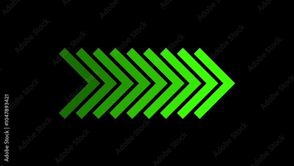Aufkleber arrows flashing on and off in sequence, nimated looping swipe left black arrow pointing to the right