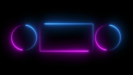 neon sign on a black background. Square neon animation black background. 4k vedios. Rectangle and circle neon frame .	