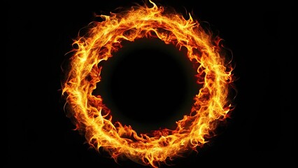 Fototapeta premium Symmetrical ring of fire captured on black background, perfect for illuminating the dark