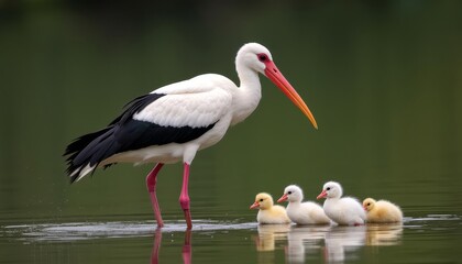 Fototapeta premium A parents watchful gaze A bird family in harmony