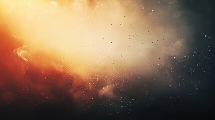 Abstract war scene background featuring distant smoke and fire under golden hour lighting, with grainy texture and vintage grunge style for a dramatic effect. Muted colors, dark shadows, and sun ray r