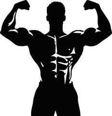 bodybuilder black and white silhouette illustration