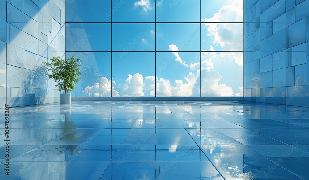 Poster light blue abstract background with shadows and reflections for product display