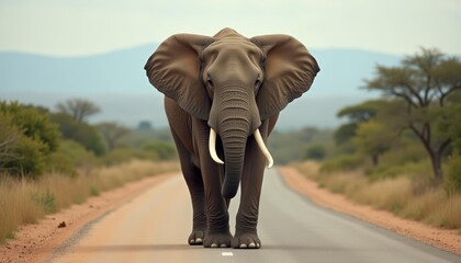 Obraz premium Elephant crossing a road in a natural setting