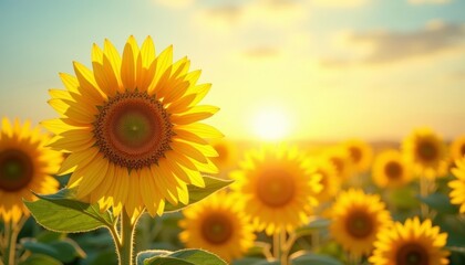 Obraz premium Bright and Beautiful Sunflowers at Sunrise